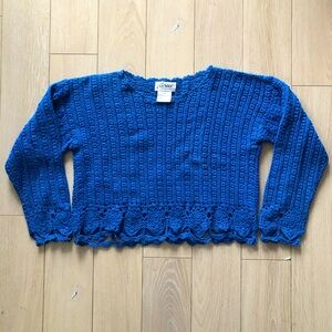 Y2K Casual Connection Crochet Cropped Cotton Sweater in Blue Size M